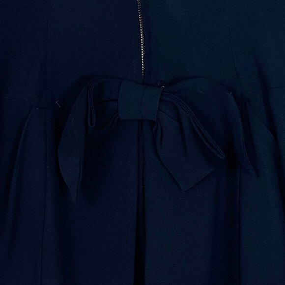 Vintage 1960s Little Black Dress Mini Midi Pleated Drape Preppy Bow Handmade 60s - Picture 5 of 7